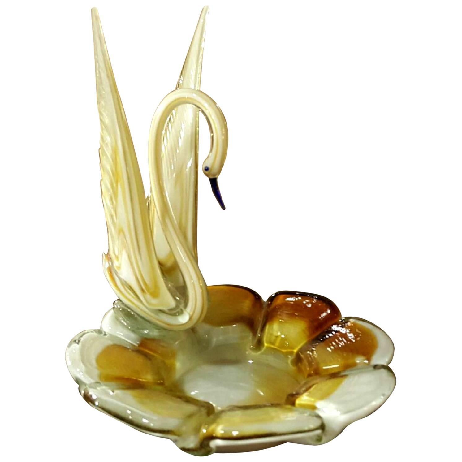 1940s Murano Swan Blown Glass Hollywood Regency Ashtray For Sale