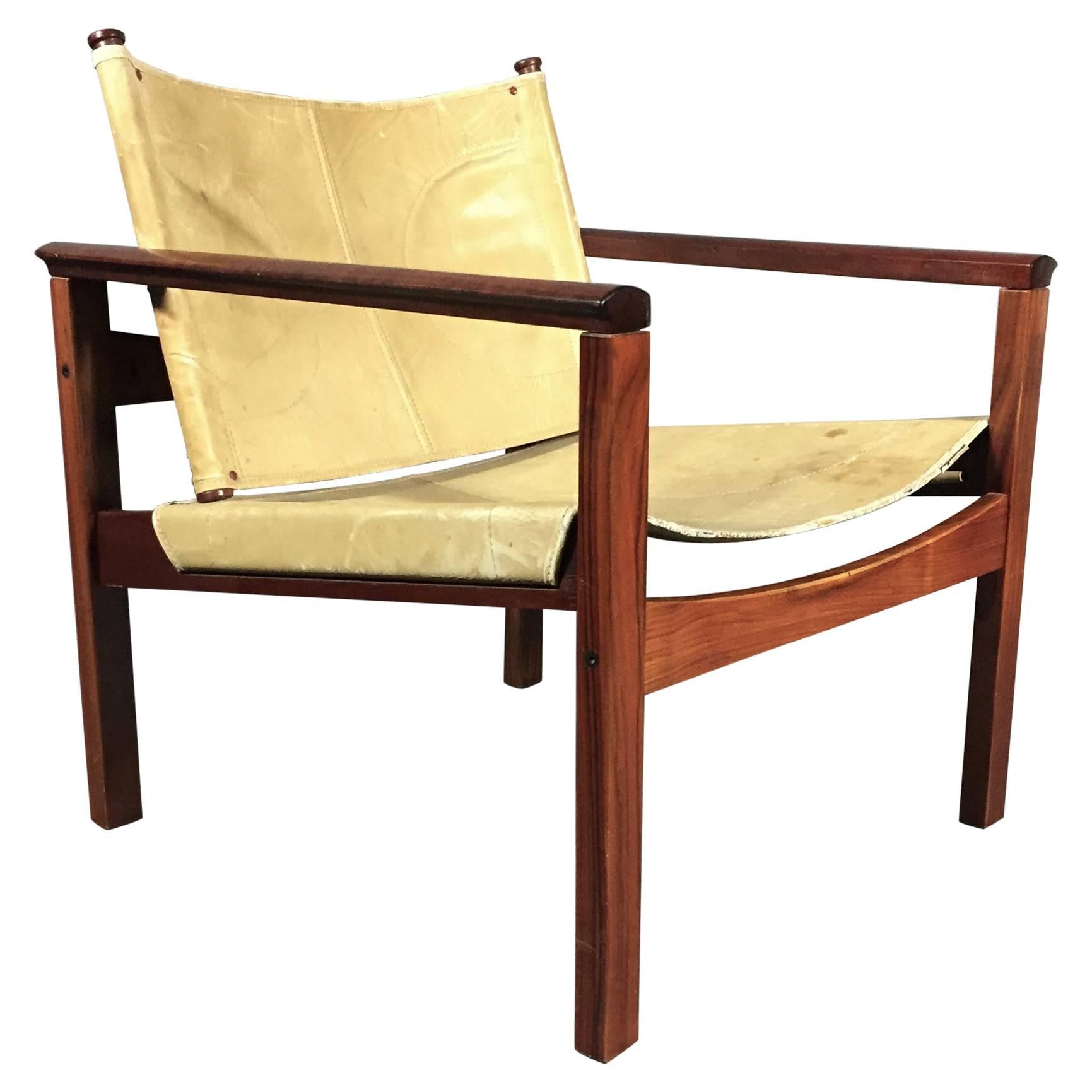 Michel Arnoult Rosewood and Leather "PegLev" Chair, Brazil 1968