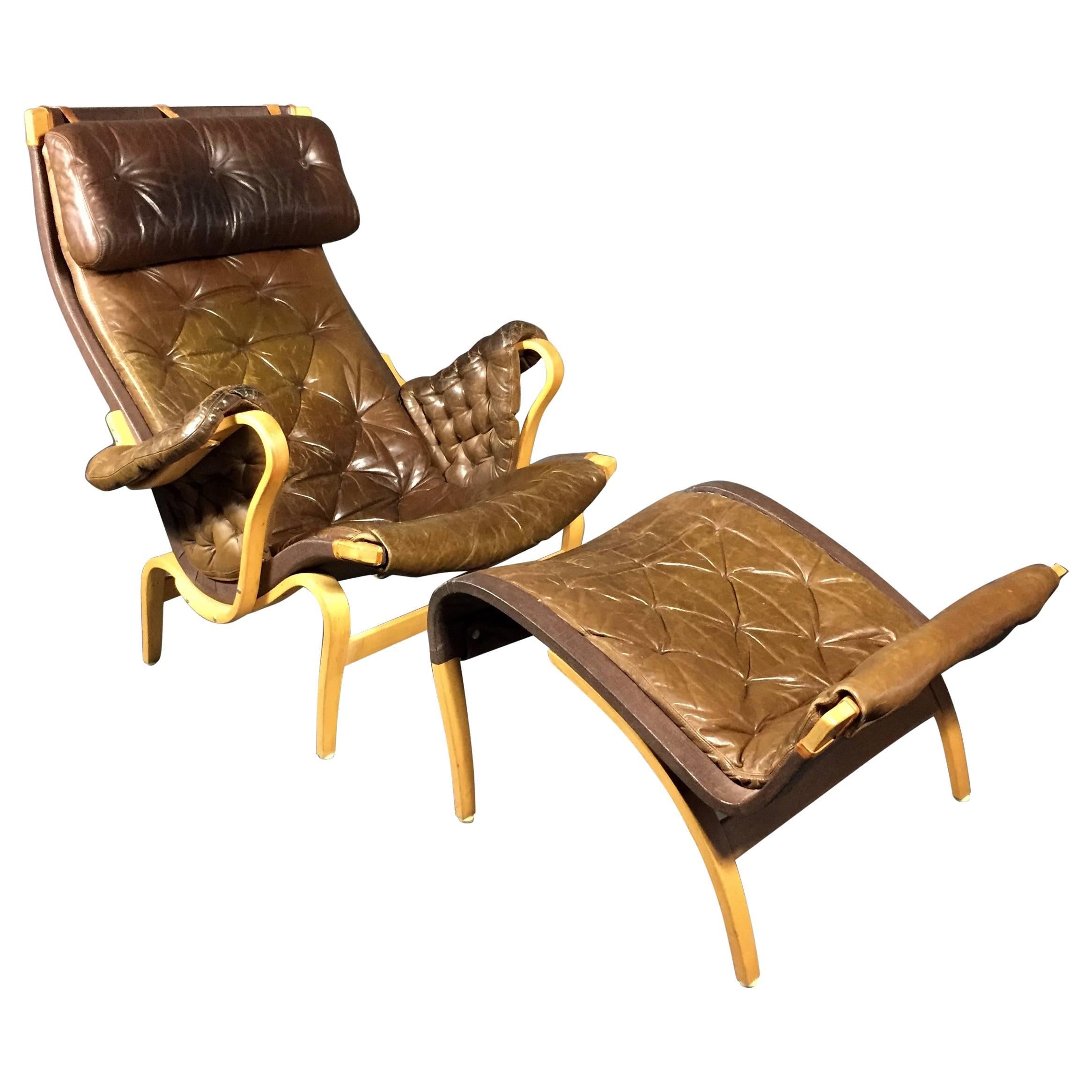 Bruno Mathsson Brown Leather "Pernilla" Chair for DUX, Sweden, 1970