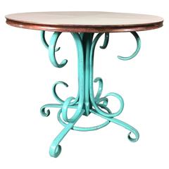 Austrian Teal-Painted Bentwood and Laminate Café Table, 1930s