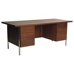 Florence Knoll Desk with Brushed Steel Legs in Quarter Sawn Walnut