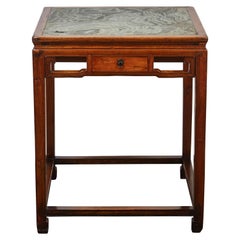 18th Century Chinese Four-Drawer Cedar Square Table with Green Marble