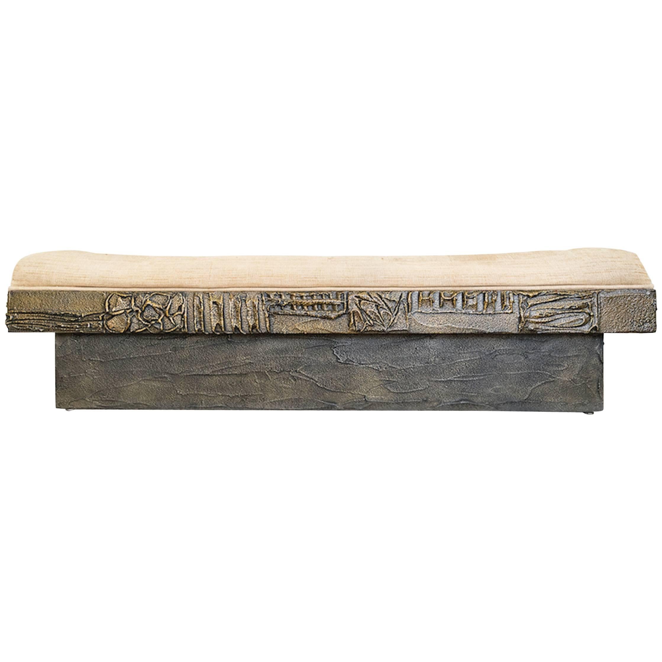 Mid-Century Sculpted Bronze and Resin Bench by Paul Evans