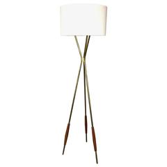 Gerald Thurston Brass and Wood TorchèRe Floor Lamp, USA, 1950s 7