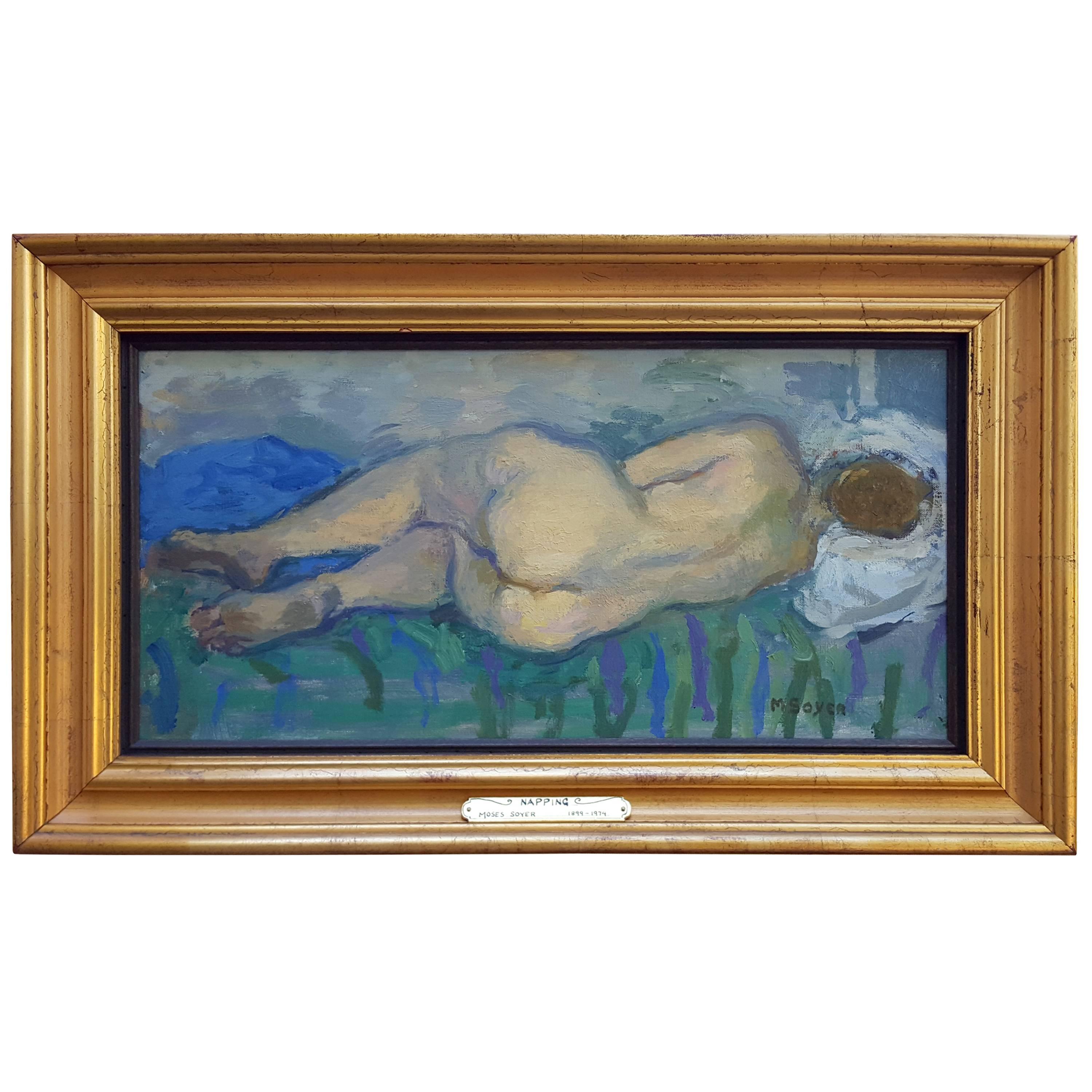 Moses Soyer "Reclining Nude Female" Oil Painting For Sale