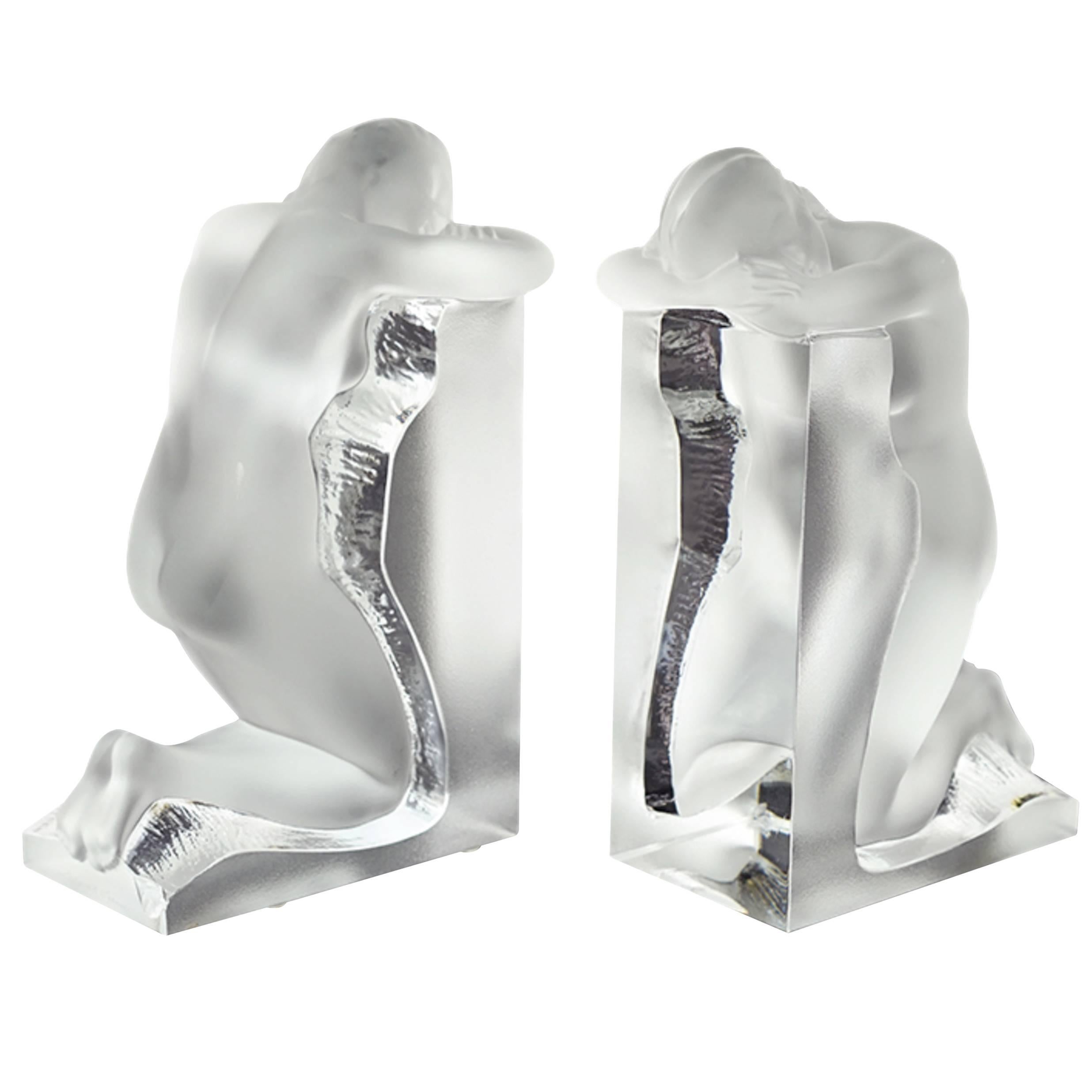 Exceptional Pair of Crystal Art Deco Lalique Bookends