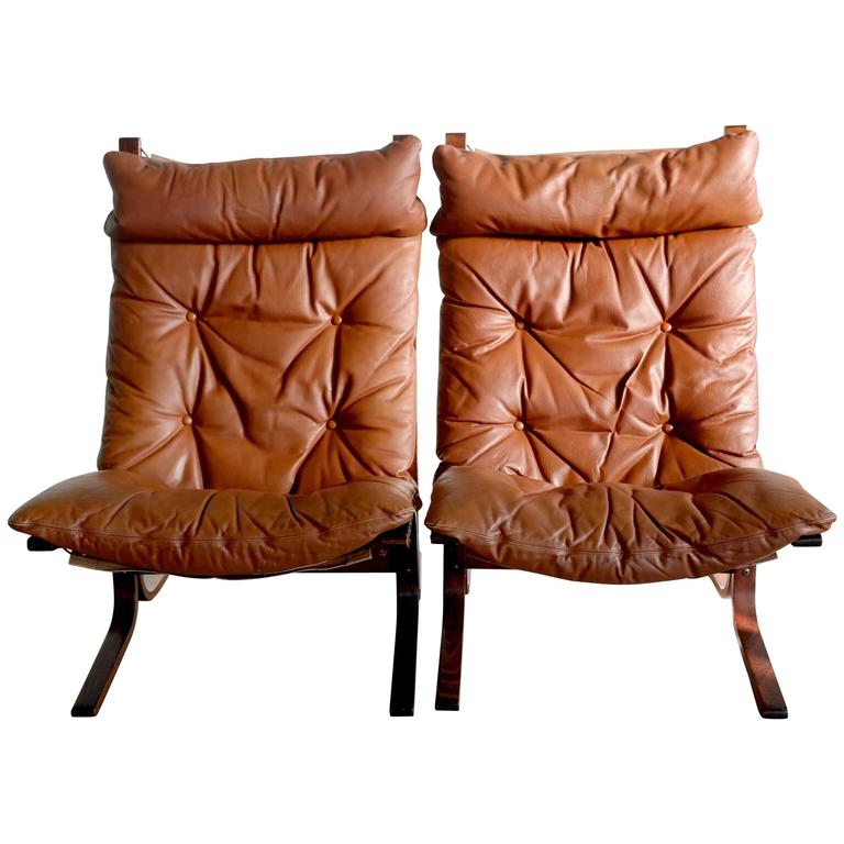 Pair of Leather Easy Chairs Model "Siesta" by Ingmar Relling for