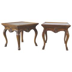 Vintage Pair of Brittiany for Heritage Hooved Side Tables with Brass Insert Tops 9