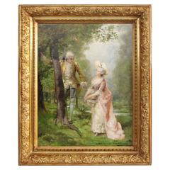 Oil on Canvas "The Harvesting of Cherries" Signed by Theodore Levigne 
