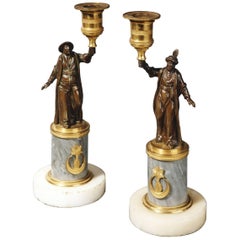 Pair of Regency Period Candlesticks with Bronze Turkish Figures