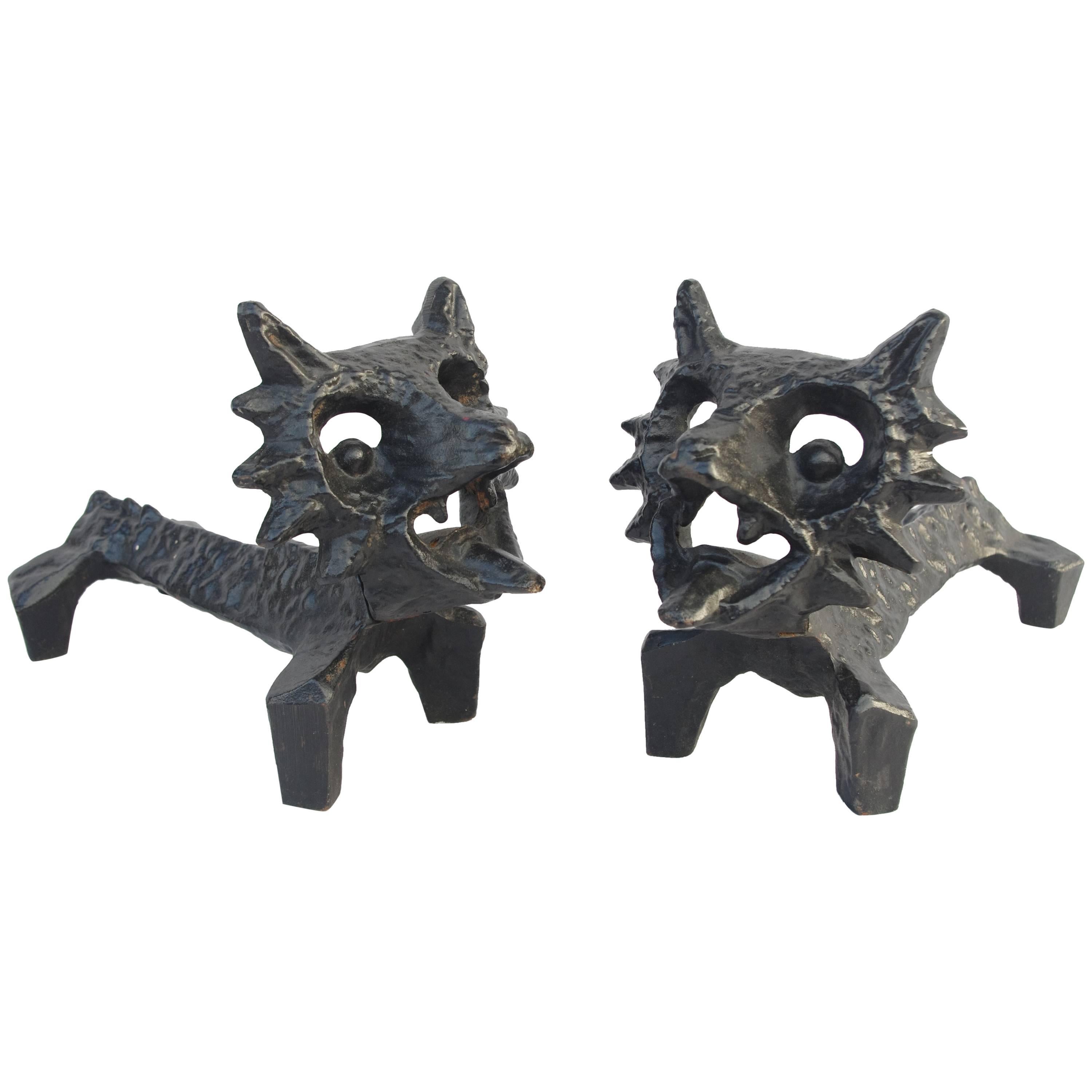 Pair of Foxes Sculpture, Cast Iron by Olle Hermansson