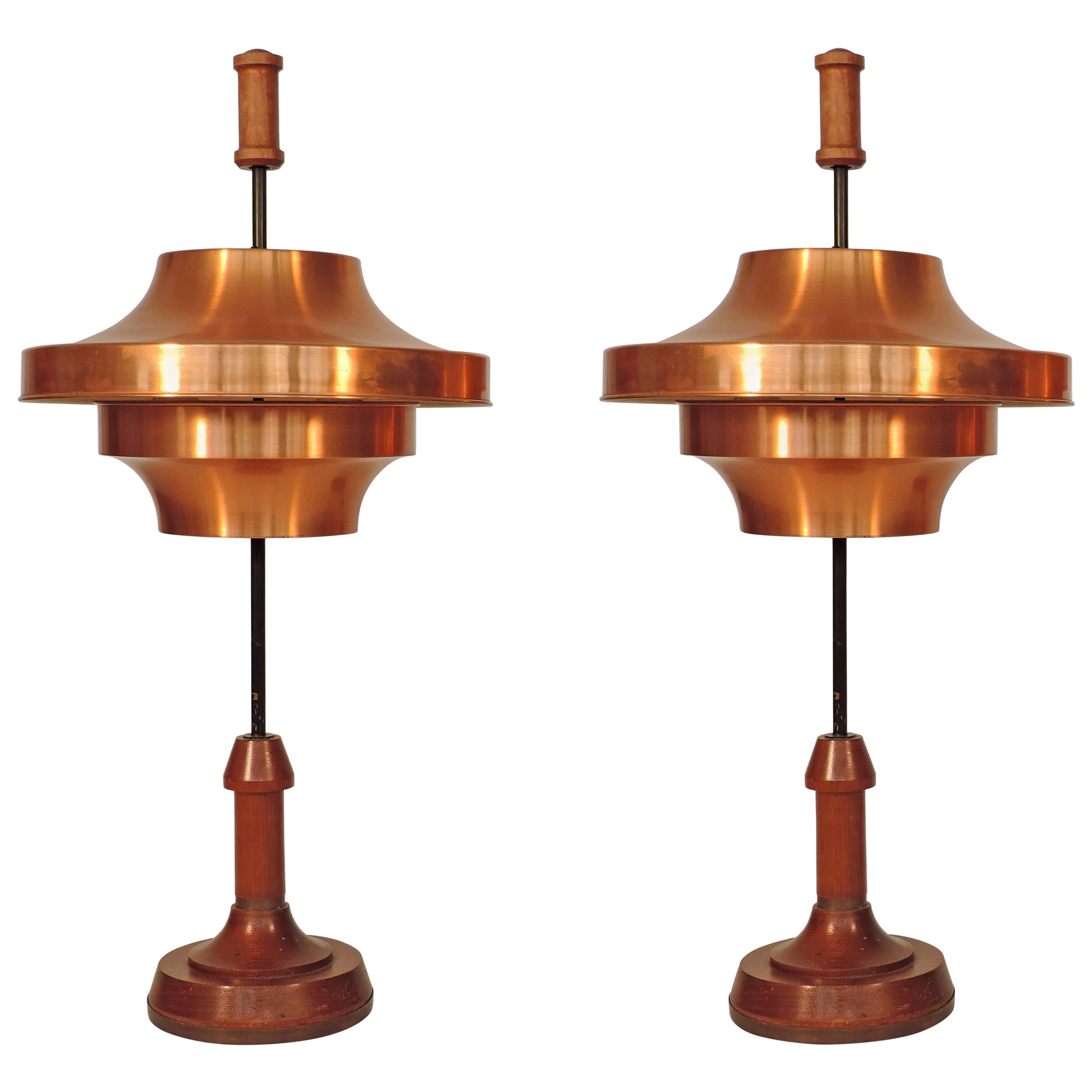 Spectacular and Large Pair of Copper Table Lamps