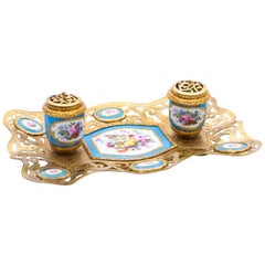 Antique French Ormolu and Sèvres Porcelain Standish Inkstand