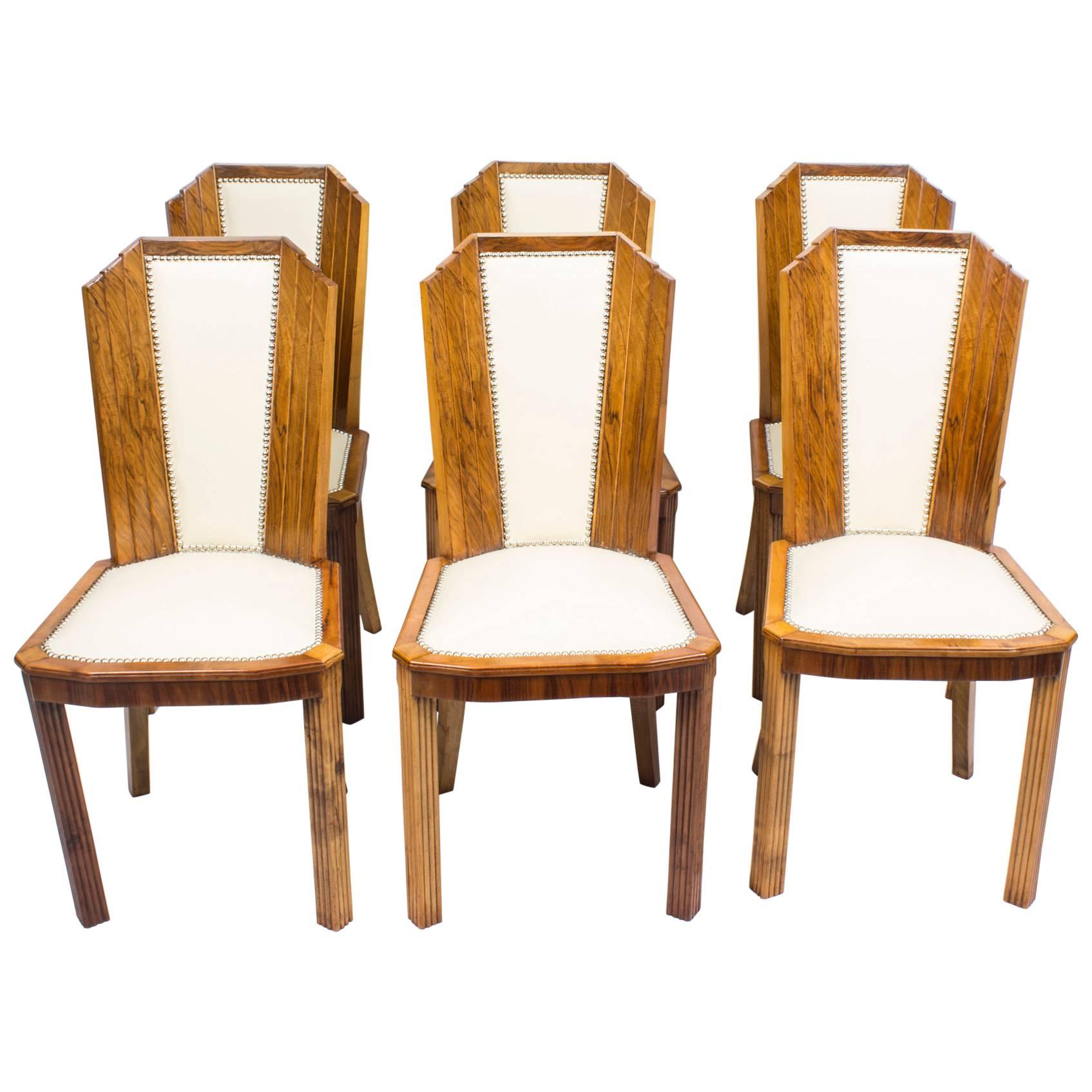 1930s Set of Six Art Deco Skyscraper Walnut Chairs