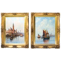 Antique Pair of Oil Paintings Venice Jan van Couver, 19th Century