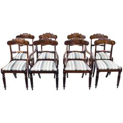 Antique Set of Eight Regency Flame Mahogany Dining Chairs, circa 1820