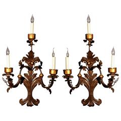 Antique Large Pair of Italian, 19th Century Tole Wall Lights