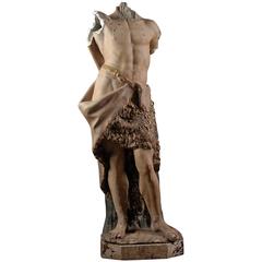 Handsome Decapitated John the Baptist, Plaster Religious Statue, 19th Century