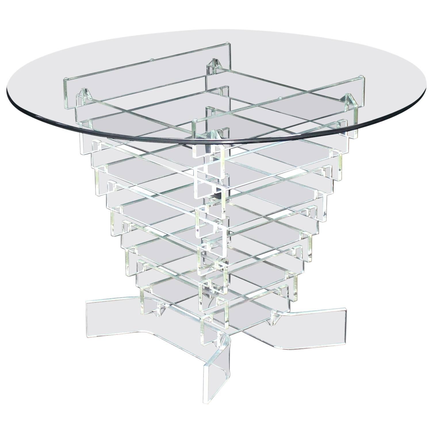 Stacked Lucite Base Round Gueridon Center Table For Sale