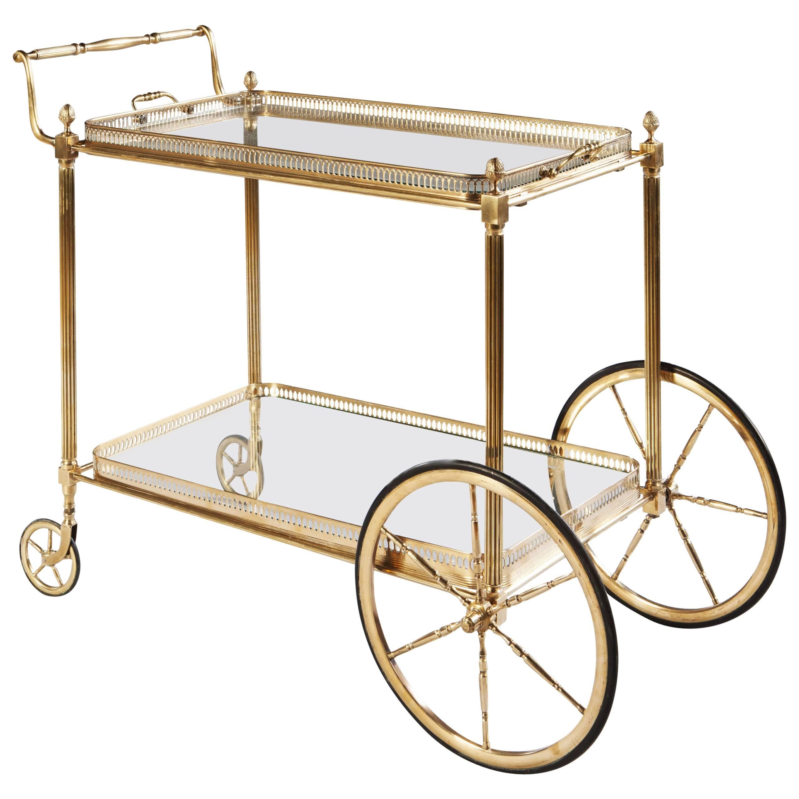 Maison Jansen Polished Brass and Glass Bar Cart or Cocktail Table