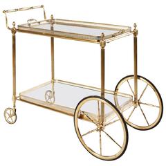 Maison Jansen Polished Brass and Glass Bar Cart or Cocktail Table