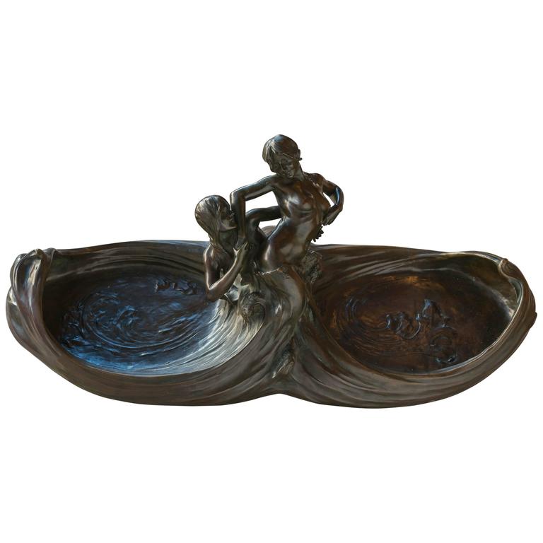 Art Nouveau Gilt Bronze Tray by Alexandre Vibert For Sale 