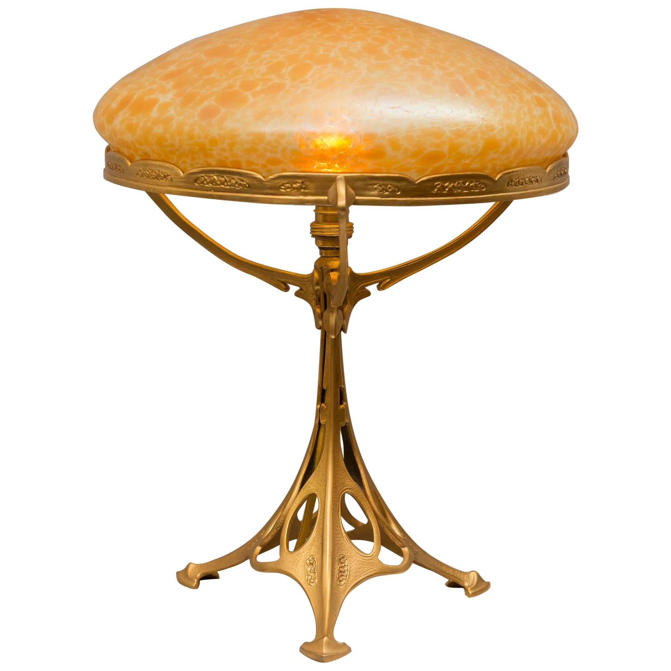 Austrian Art Nouveau Lamp with Handblown Shade