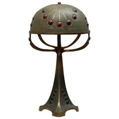 Austrian Art Nouveau/Secessionist Lamp with Red Cabachons