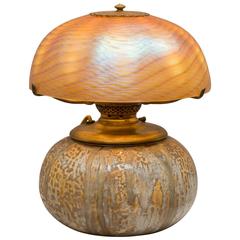 Tiffany Studios Lamp with Damascene Glass Shade and Pottery Base 1