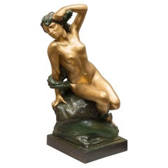 Antique Erotic Bronze, Nude and Octopus, Art Nouveau ca. 1900