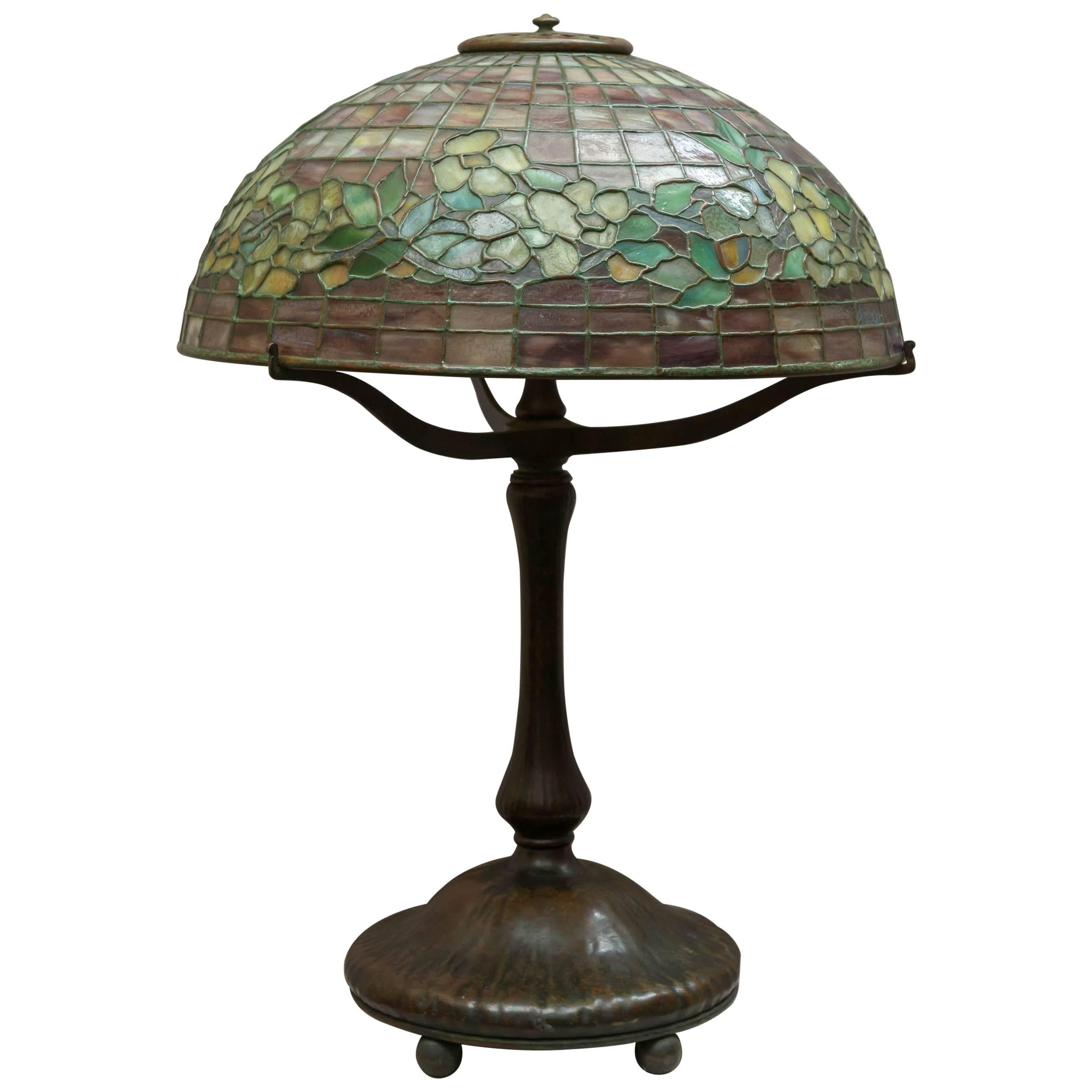 Signed Tiffany Studios Banded Dogwood Table Lamp