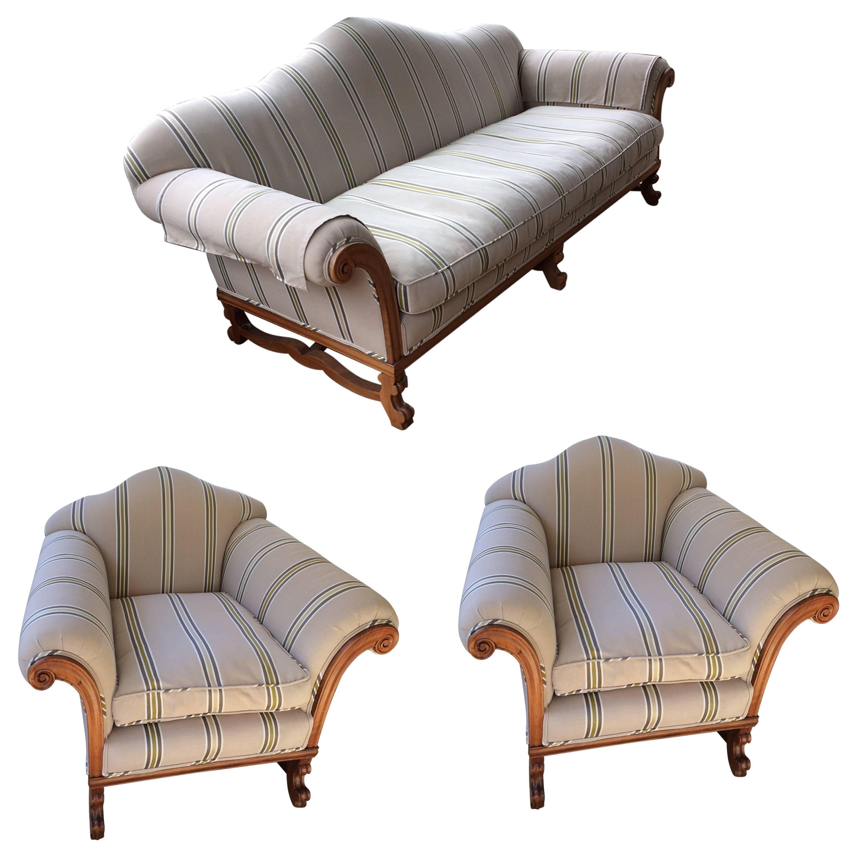 Rare Three-Piece Set of Oliver Messel Sofa and Club Chairs