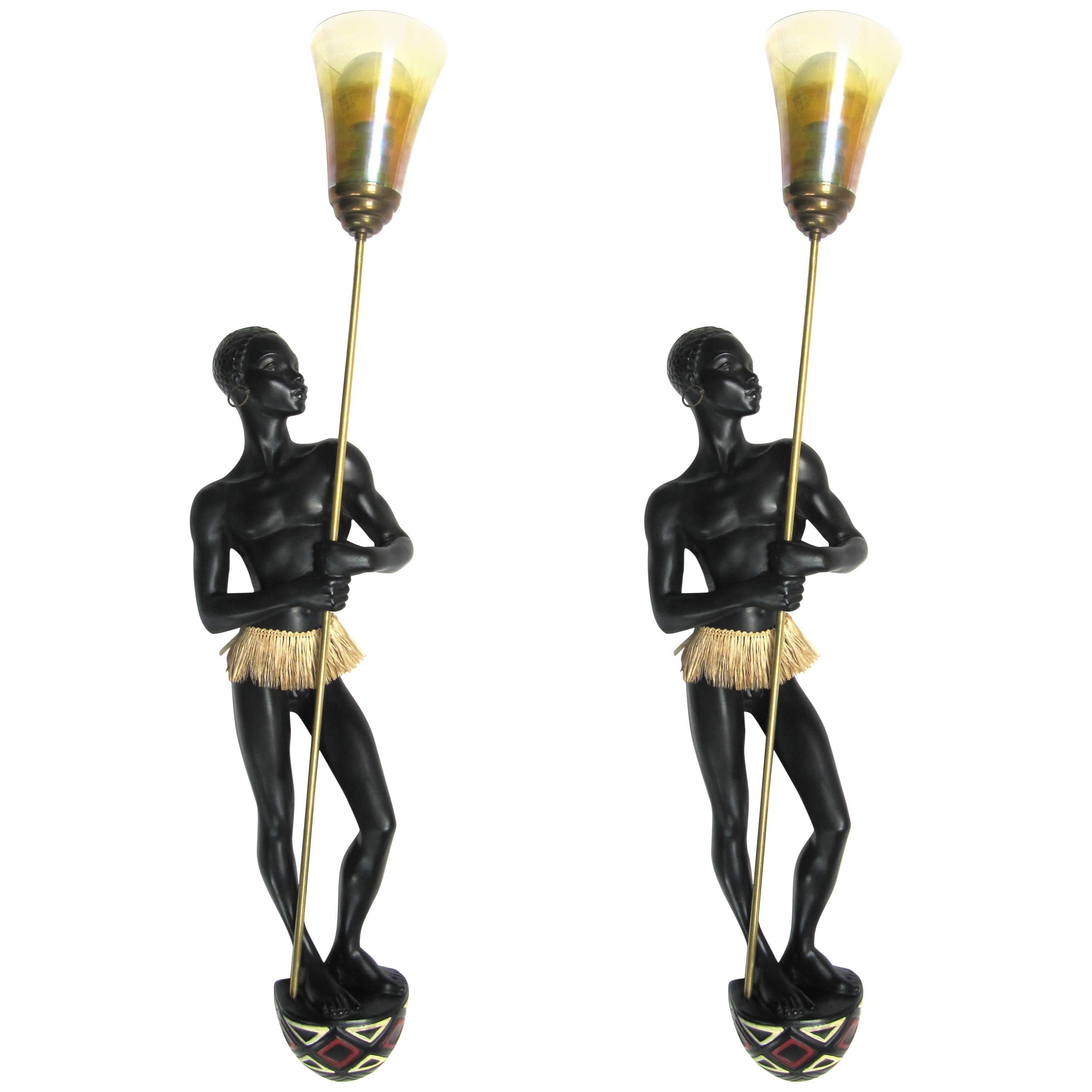 Large Pair of 1950 Ceramic Sconces by André Carli 'Anzengruber, ' Signed For Sale