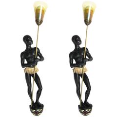 Large Pair of 1950 Ceramic Sconces by André Carli 'Anzengruber, ' Signed