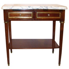 Diminutive Marble-Top Mahogany Stand, End Table in the Manner of Jansen