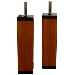 Pair of Tall Wood Column Lamps in the Style of Milo Baughman