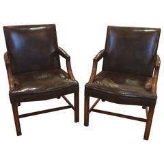 Pair of Chocolately Rich Brown Leather George III Armchairs