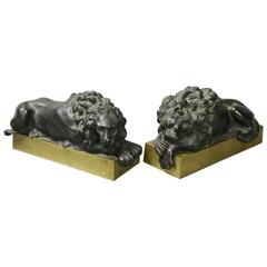 Pair of Italian Bronze Lions After Canova