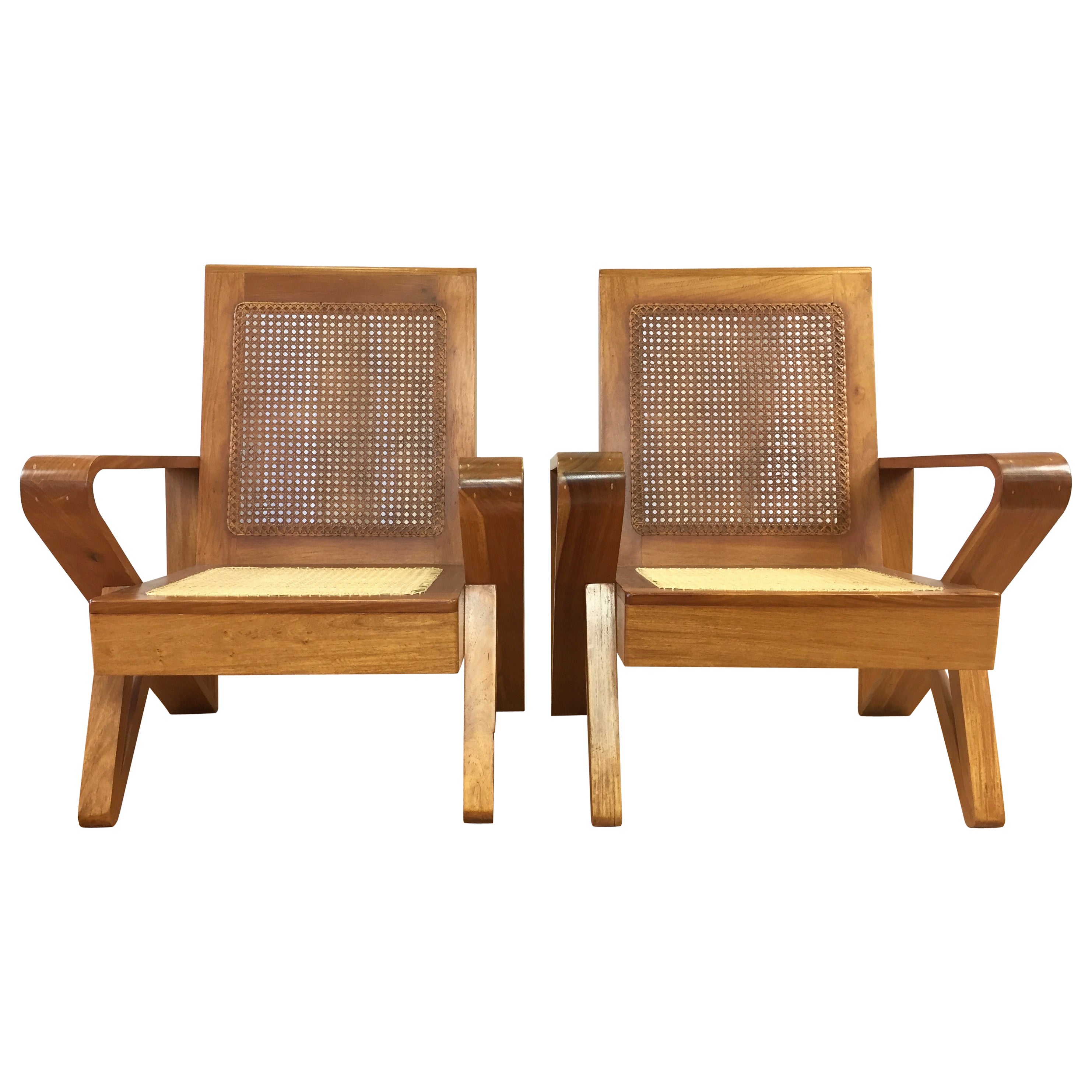 Uncommon Pair Of Hawaiian Koa Wood And Woven Cane Lounge Chairs At Uncommon Pair Of Hawaiian Koa Wood And Woven Cane Lounge Chairs At 1stdibs