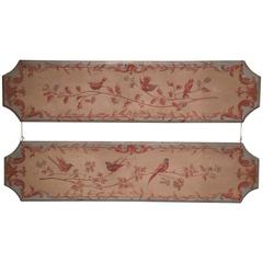 Pair of 19th Century French Napoleon III Hand-Painted Wood Panels with Birds