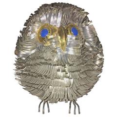 Brutalist Chrome Mid-Century C Jere Owl Sculpture