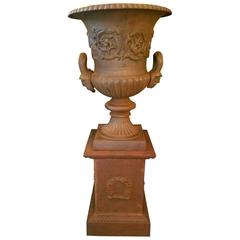 Antique Cast Iron Garden Urn and Pedestal