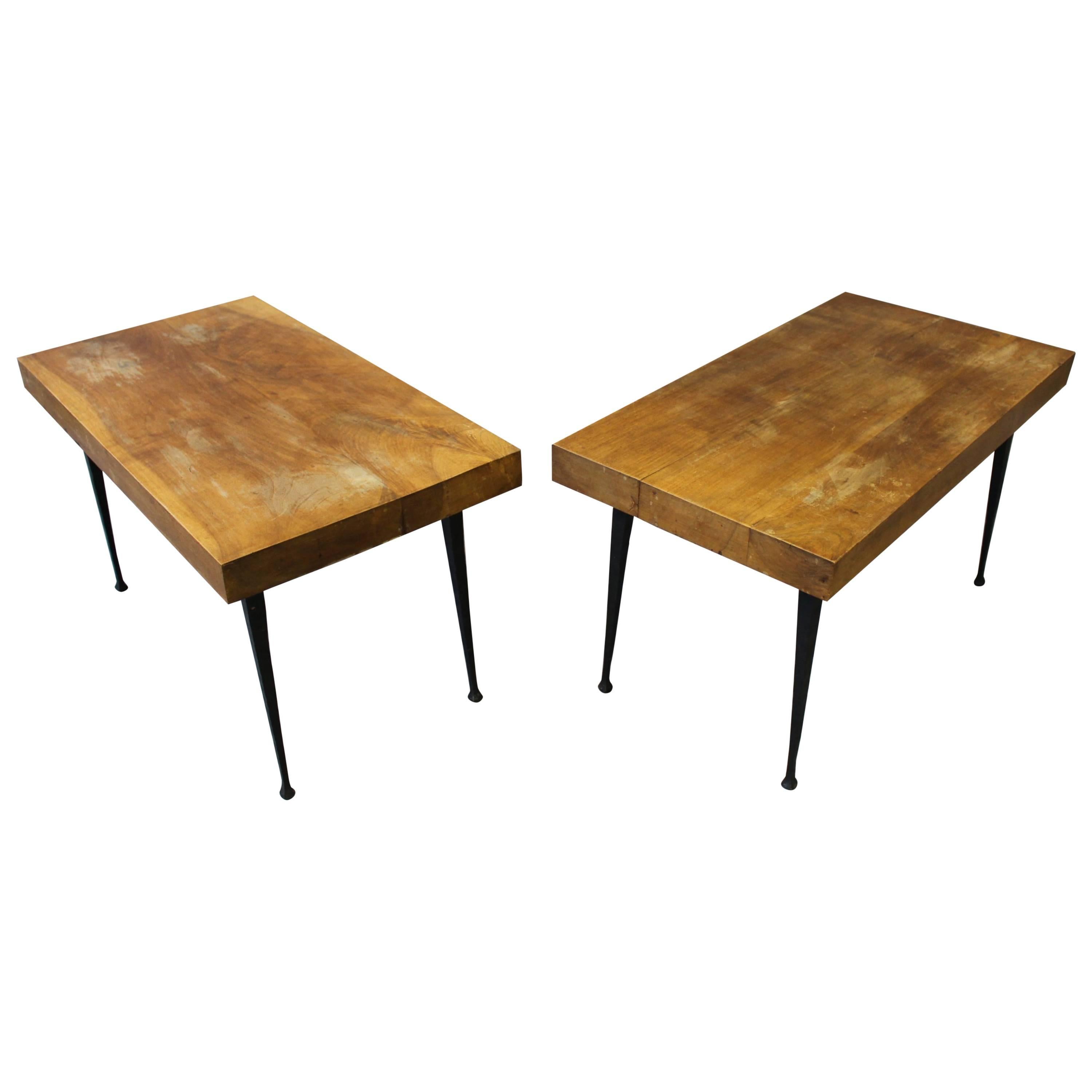 Pair of Fine French Art Deco Wrought Iron and Solid Walnut Coffee Table