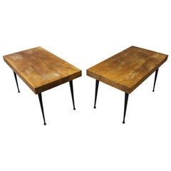 Vintage Pair of Fine French Art Deco Wrought Iron and Solid Walnut Coffee Table