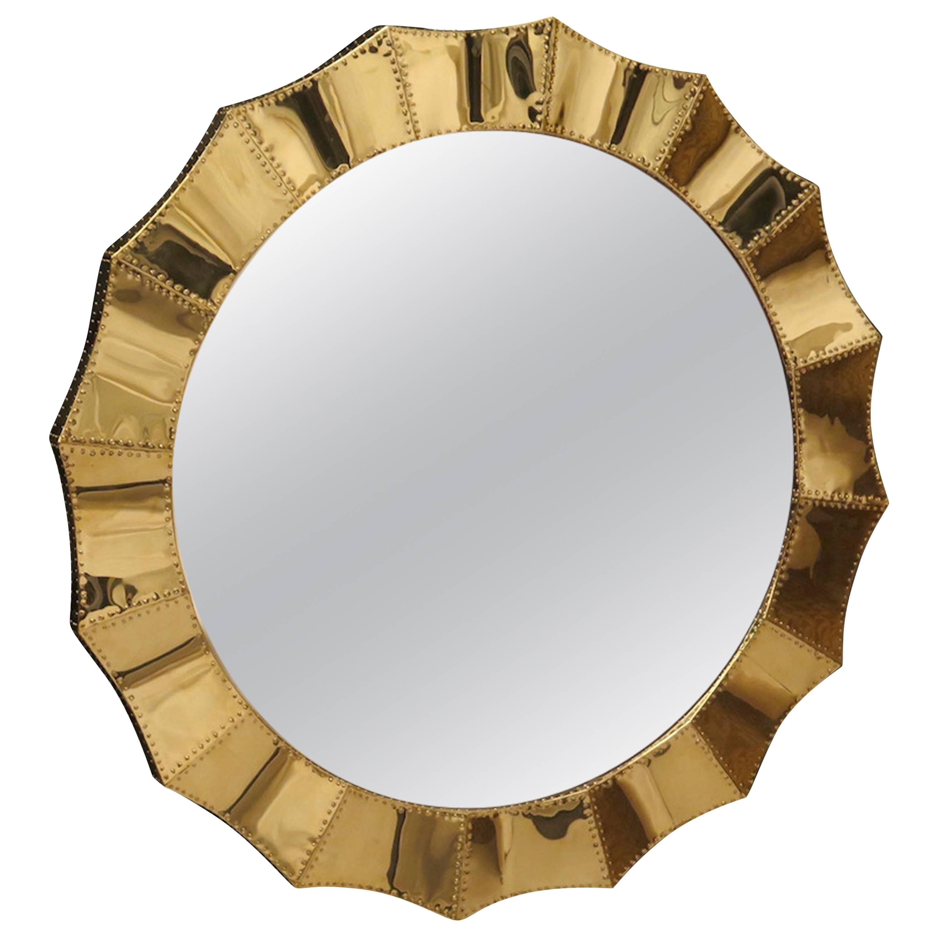 2010 Brass and Wood Italian Wall Mirror
