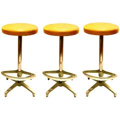 California Mid-Century Set of Three Industrial Style Barstools with Footrest