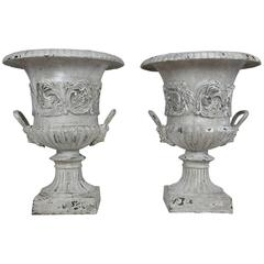 Pair of French Cast Iron Garden Urns 6