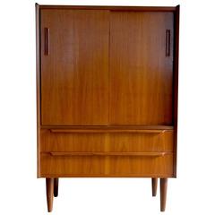 Danish Mid-Size Teak Cabinet with Sliding Doors and Double Drawers