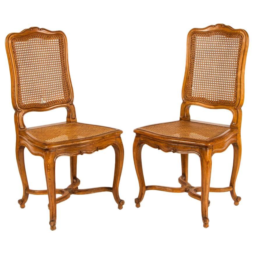 Pair of Louis XV Style Cane Chairs, 19th Century For Sale