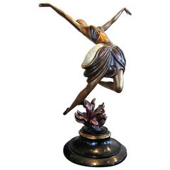 "Le Danseuse" Art Deco Style Cold Painted Bronze Statue by Erte